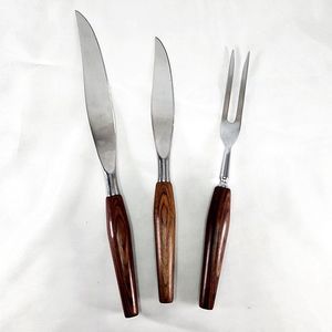 Mid Century‎ Mode Danish Sheffield England Teak Wood Handled 3-Piece Set